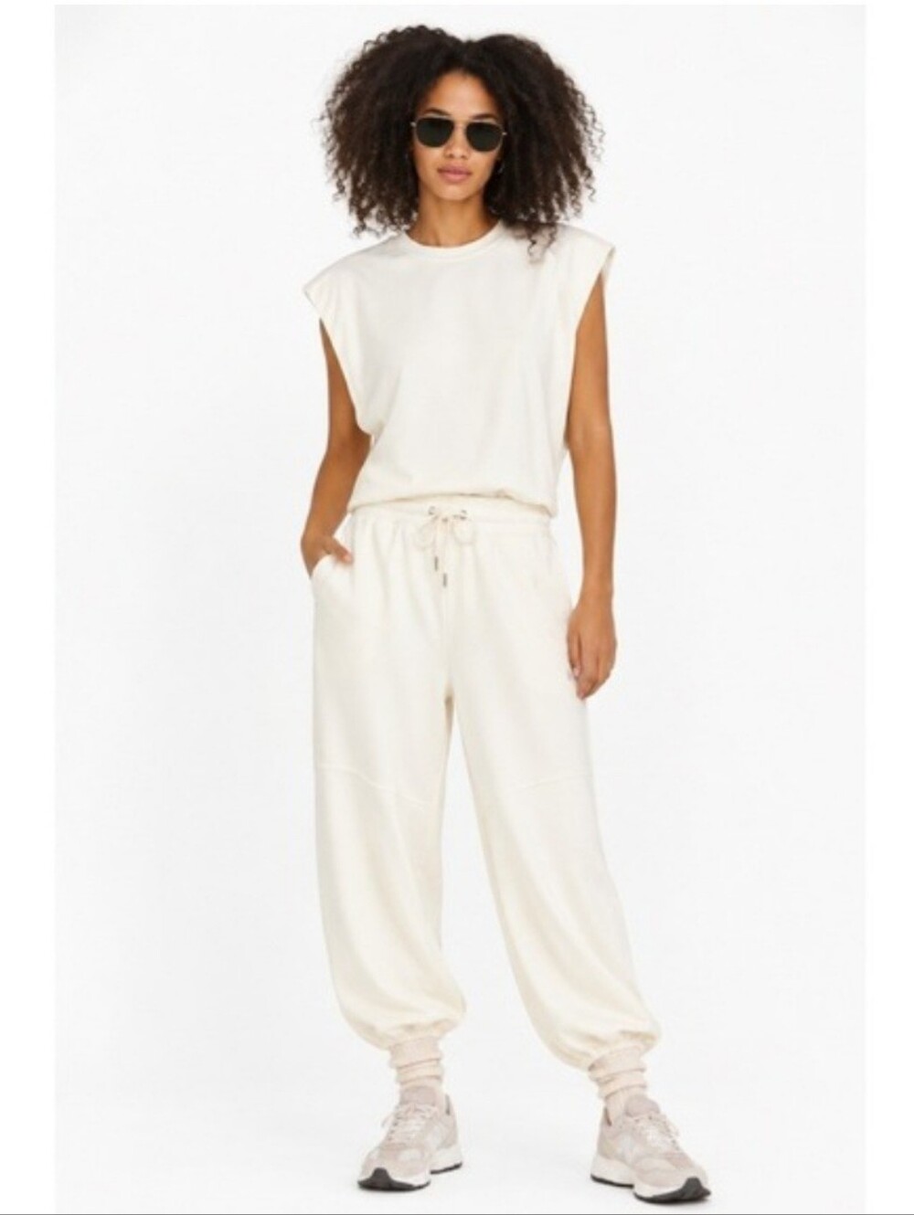 Women’s White Sleeveless Jumpsuit with Drawstring Waist